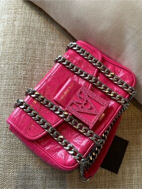 MCM Hot Pink Travia small crossbody patent leather bag